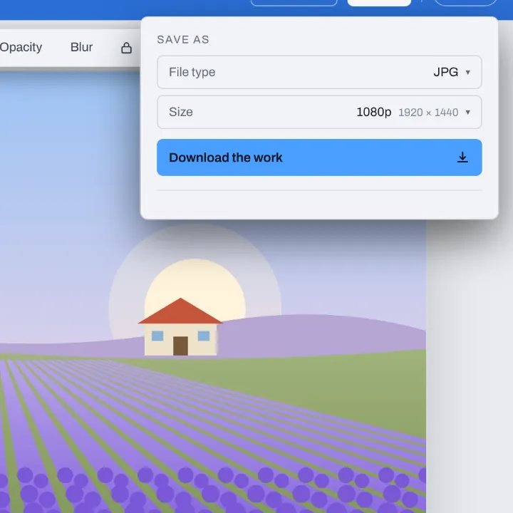 The Download menu for a lavender field picture, on JPG with Size at 1080p: 1920 by 1440