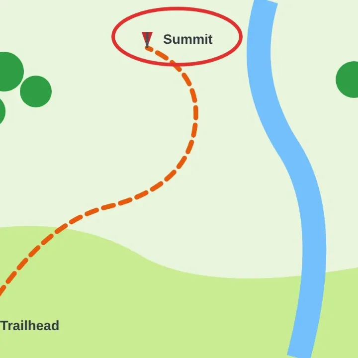 A trail map with its summit circled in red with an ellipse shape, saved as a JPG