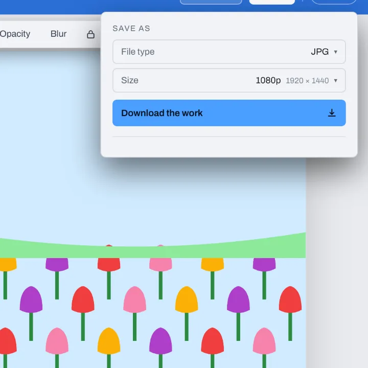 The Download menu for a tulip field picture, on JPG with Size at 1080p: 1920 by 1440