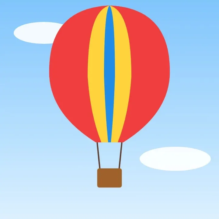 A striped hot air balloon in a blue sky, saved as a WebP, as a JPG