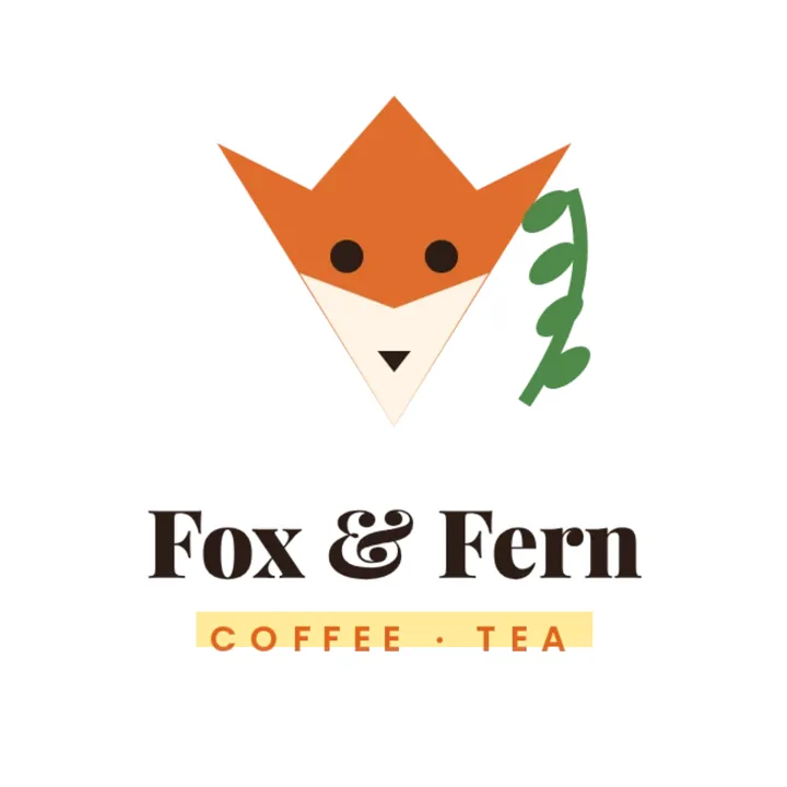 The words Coffee and Tea highlighted in yellow under the Fox and Fern logo