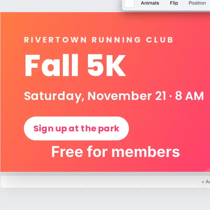 The words Free for members typed under the Fall 5K banner's sign-up button