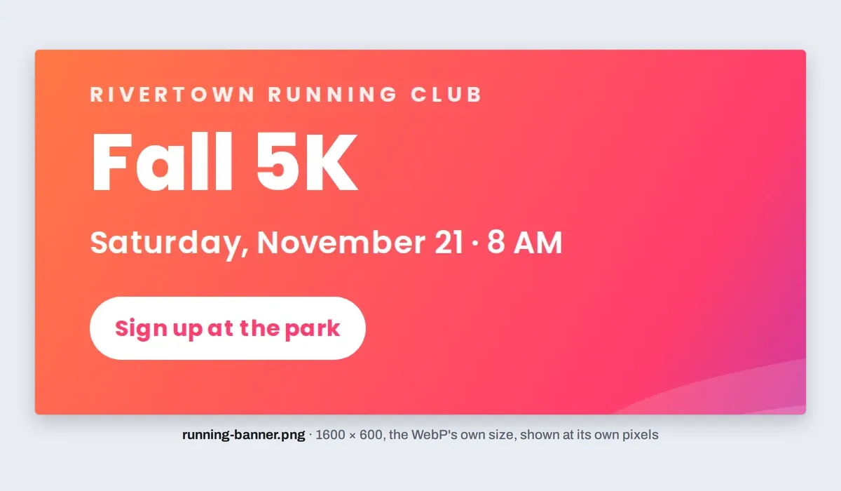 A close-up of the Rivertown Running Club banner cut from the downloaded PNG at its own pixels, the lettering sharp