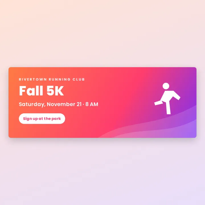 A Rivertown Running Club banner for the Fall 5K, Saturday, November 21, 8 AM