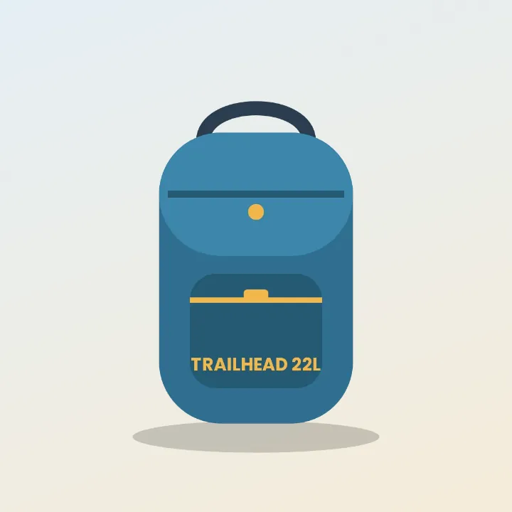 A blue Trailhead 22L daypack with a soft shadow under it