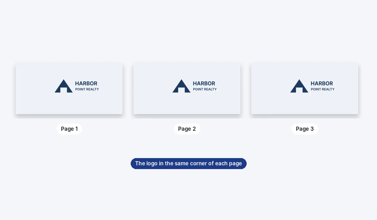 The top of each page of the agreement, the Harbor Point Realty logo in the same top right corner on all three