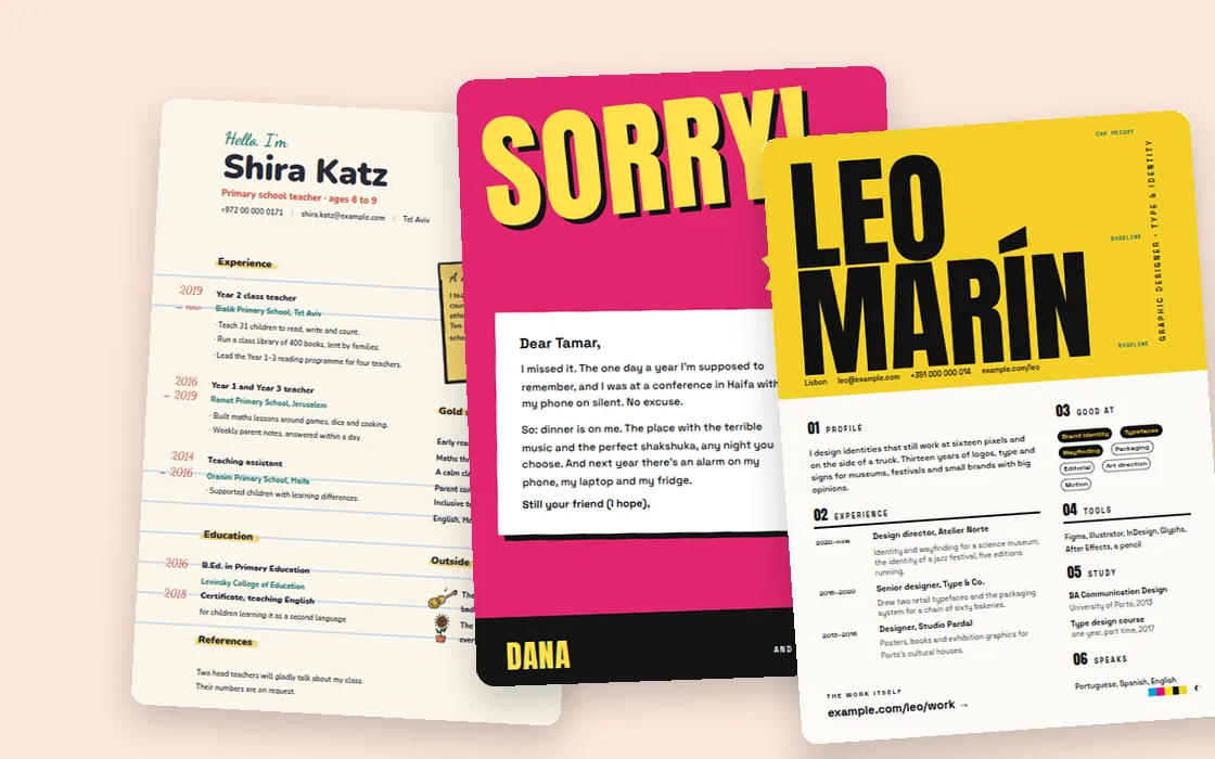 Two résumés and a letter from the Compix templates