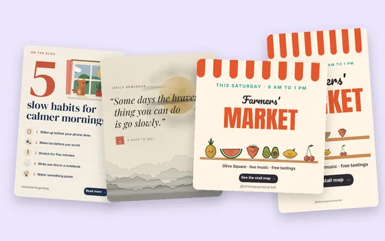 Social media templates in Compix: posts, a story and a thumbnail