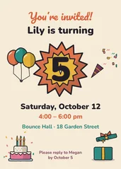 Lily turns five: an invitation template