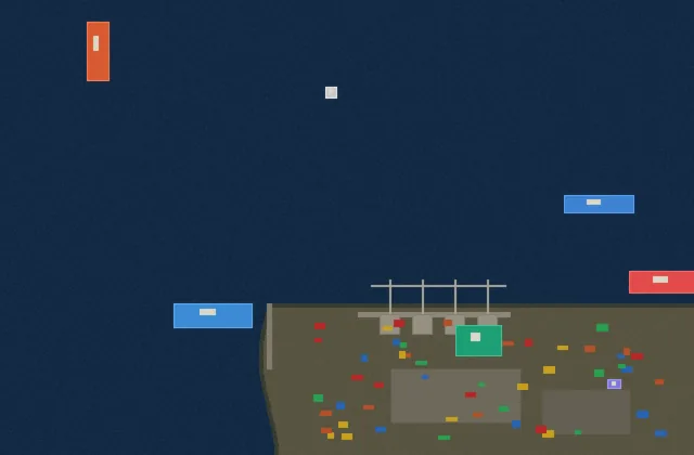 Vessel traffic in a harbour rendered as a twenty-frame sequence, each ship trailing its own track, so movement between frames becomes readable